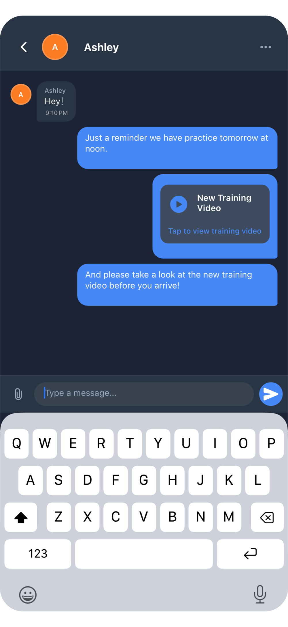 Replay Sports messaging screen