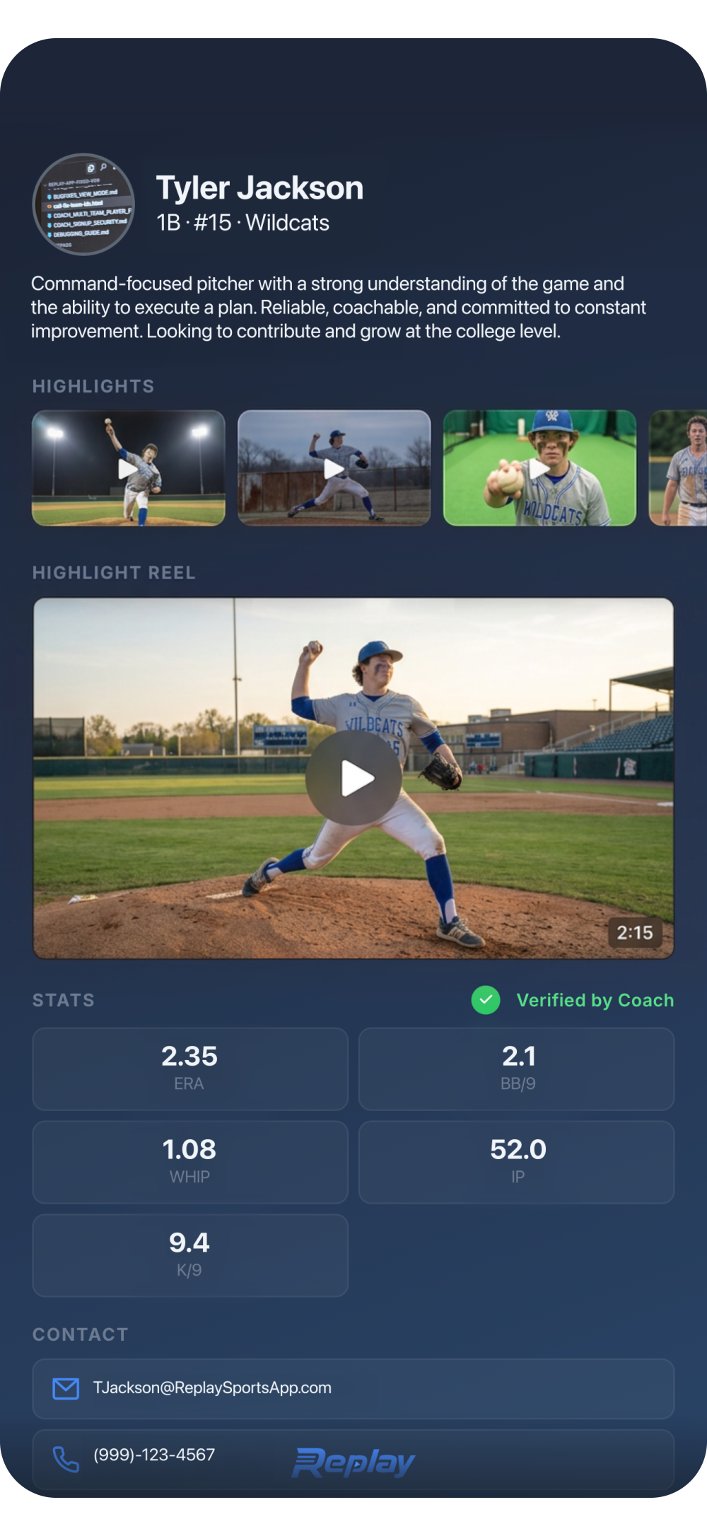 Replay Sports showcase screen