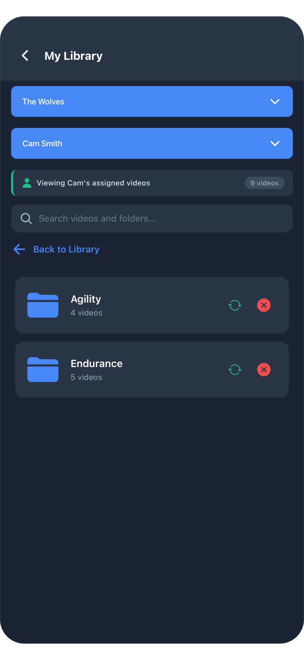 Replay Sports training library screen