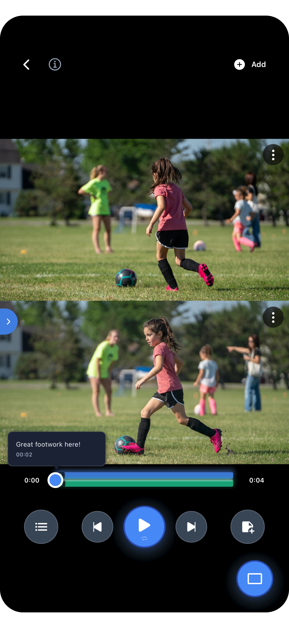 Replay Sports multiview training comparison screen