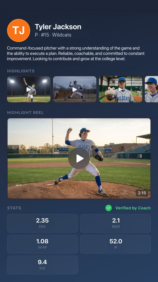 Tyler Jackson's showcase page: bio, highlights, reel, and season stats